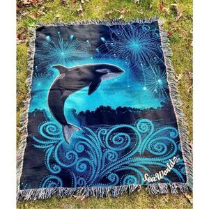 Sea World Shamu Killer Whale Wall Hanging Lap Throw Blanket 45 X 60